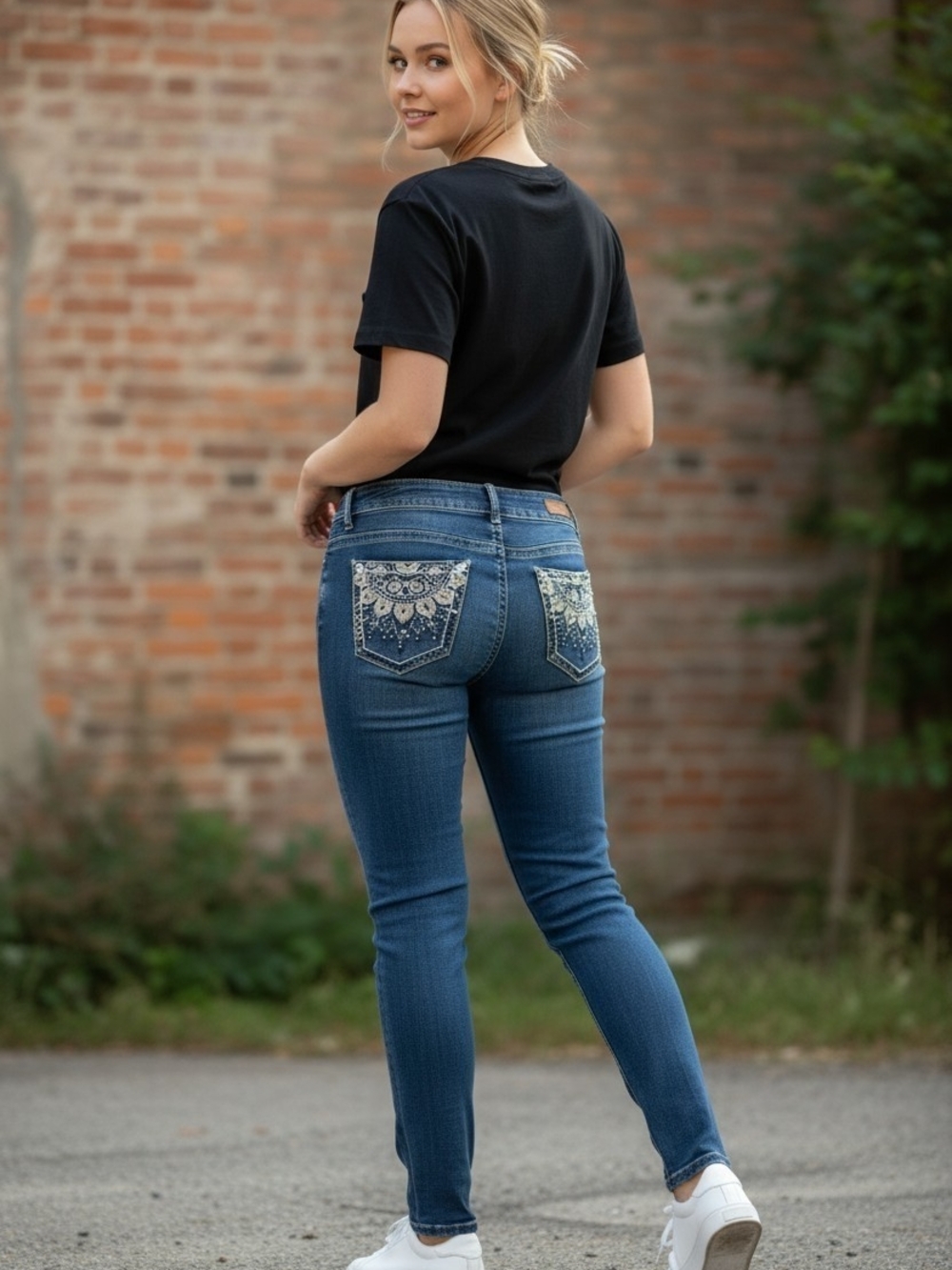 Wallflower Blue Skinny Jeans with Embellished Back Pockets 34x28